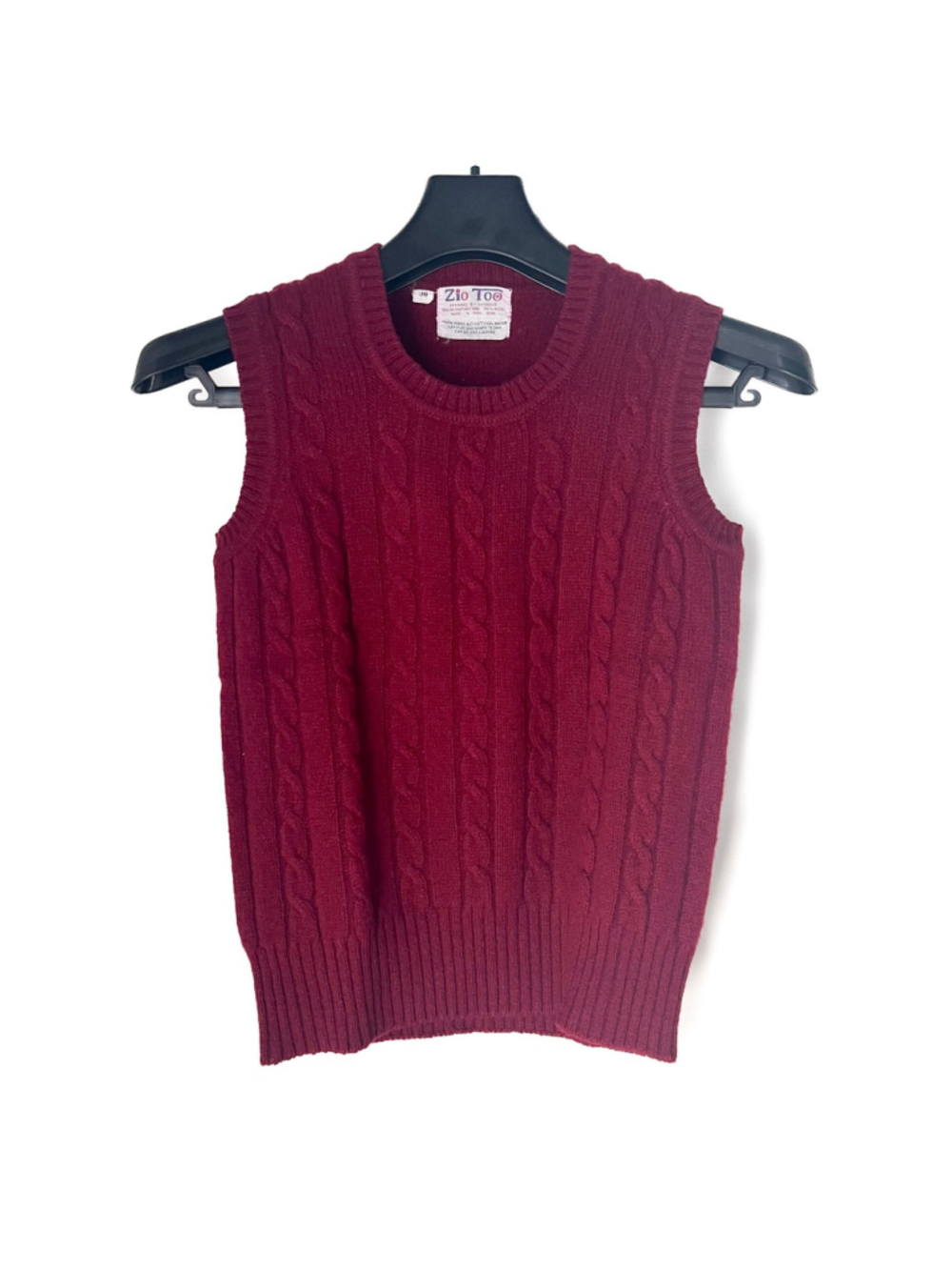 VTG Cable Knit 100% Wool Vest Burgundy Size 36 Men's S Women's M Dark Academia